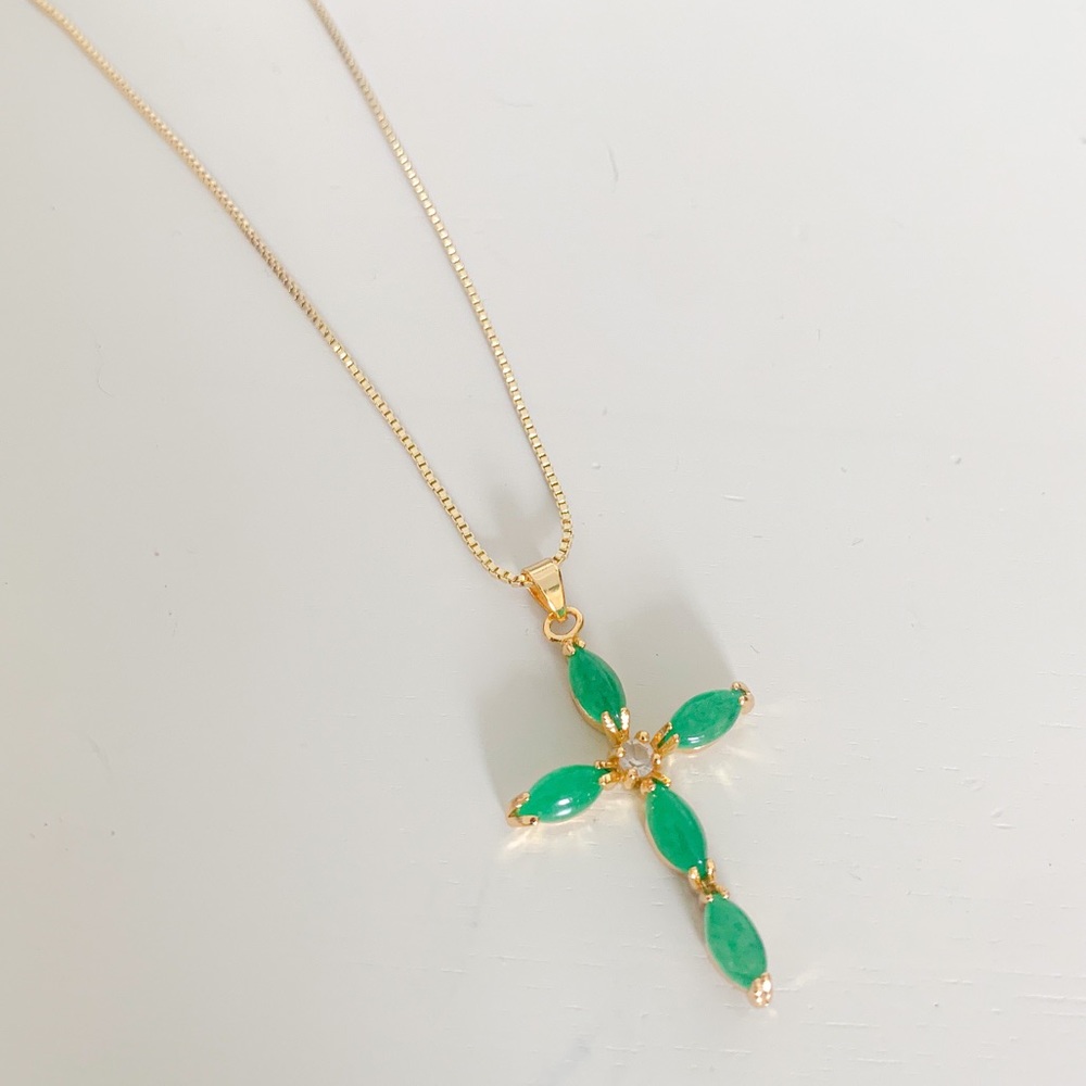 Jade Cross Necklace | 14k Gold Filled - Picture 4 of 7